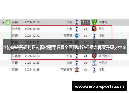 欧协联决赛规则正式揭晓冠军归属全面预测分析悬念再度升级之中矣 欧协联决赛规则正式揭晓冠军归属全面预测分析悬念再度升级之中矣